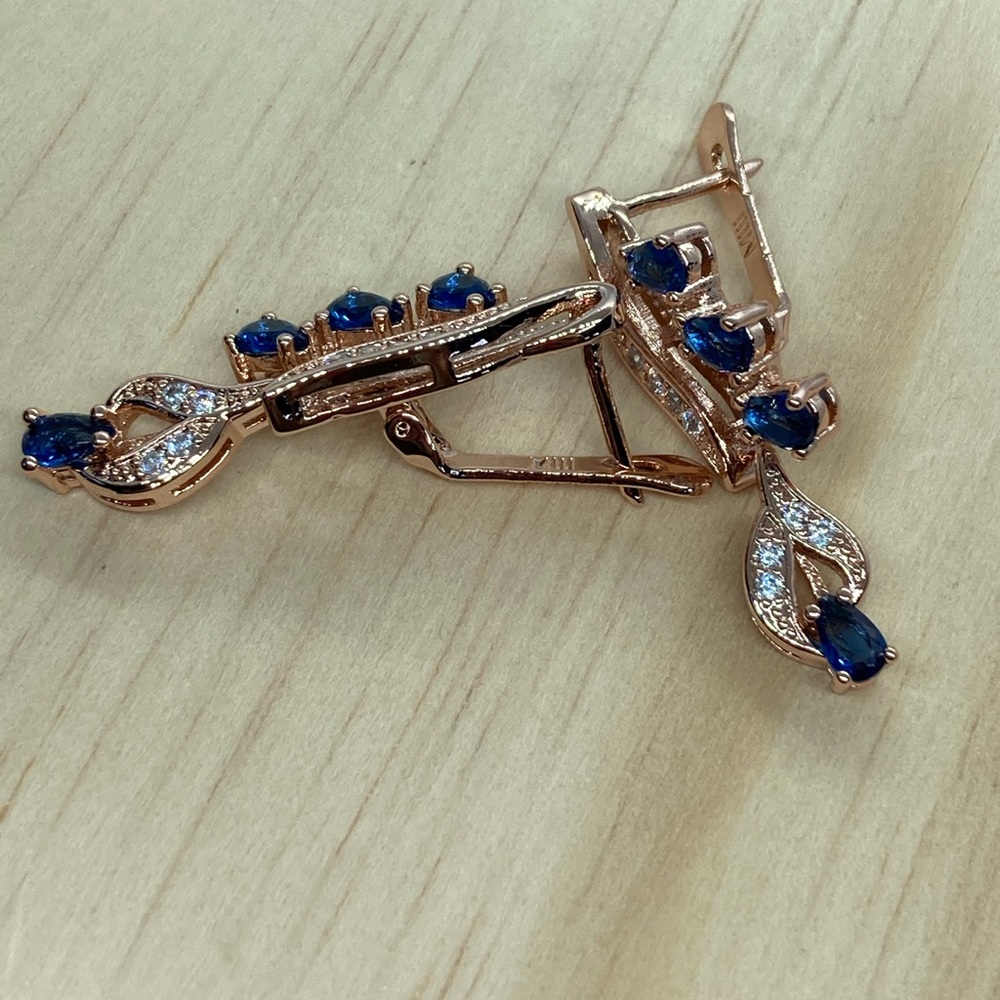Gold Plated Sapphire Earrings - Picture 4 of 4